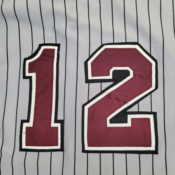 Vintage 80s St-Lukes Baseball Jersey Shirt Large 23x30 Gray Baggy Stripes - Picture 11 of 13